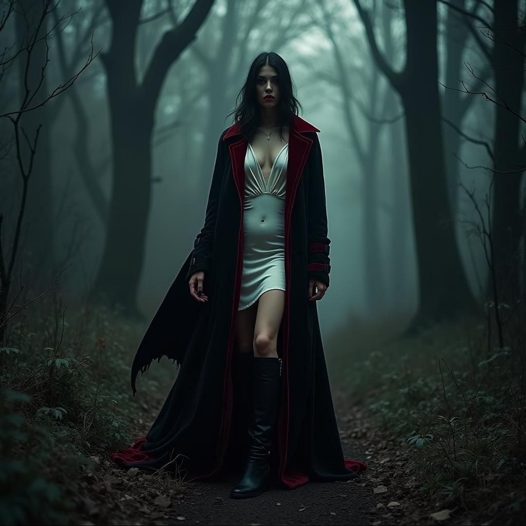 Vampire Woman in Dark Forest: Horror Noire Film Still