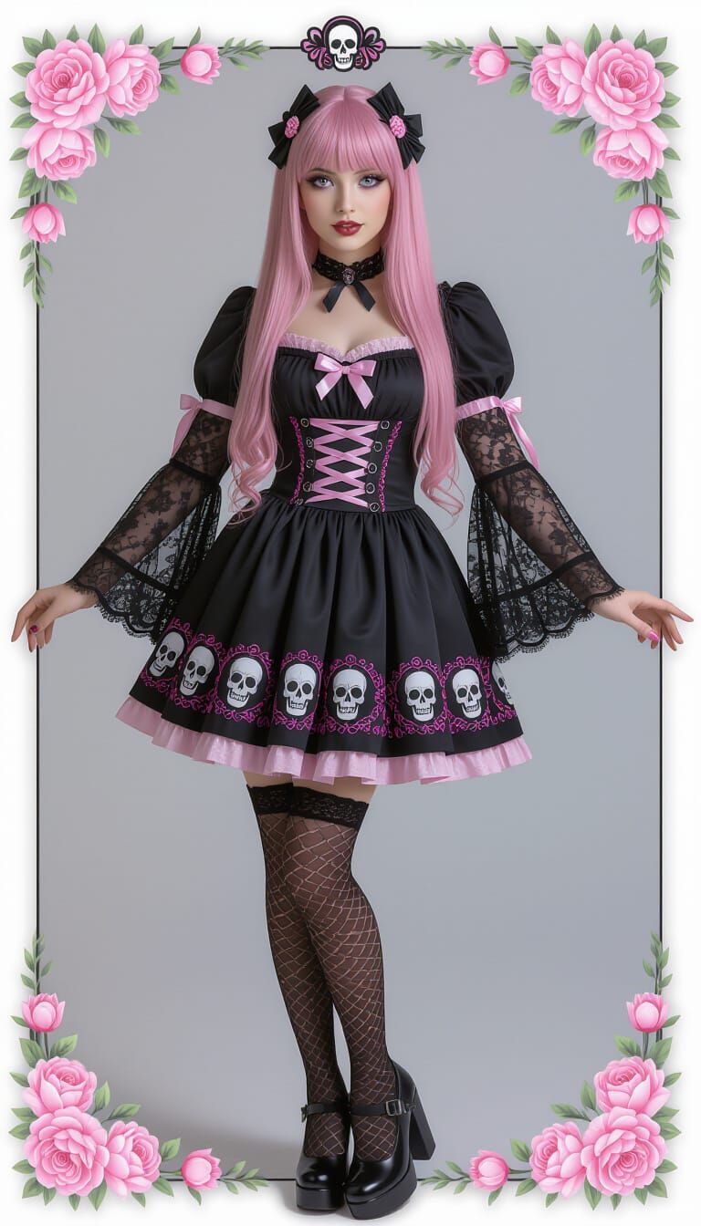 Gothic Woman with Scythe in Kawaii Anime Style