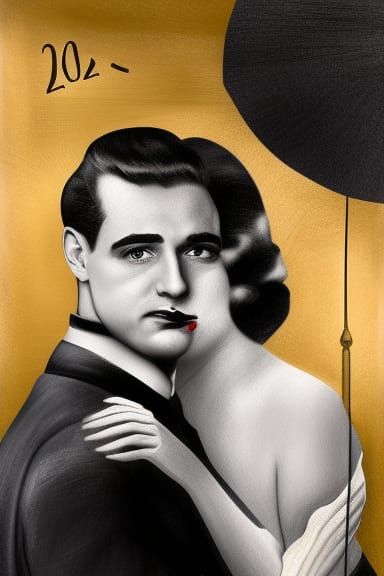 Glamorous 1920s Lady Embraces Mobster in Film Noir Chalk Art