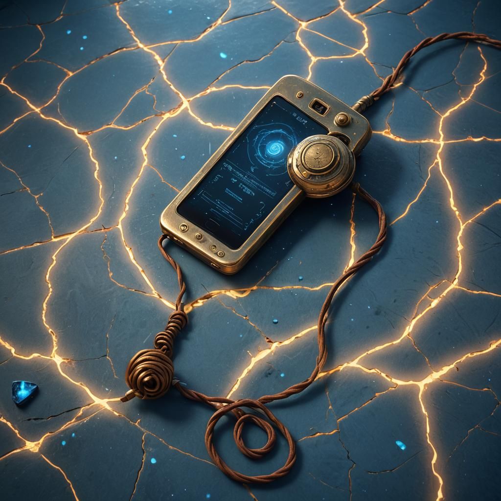 Old Phone with Severed Cord on Glowing Stone