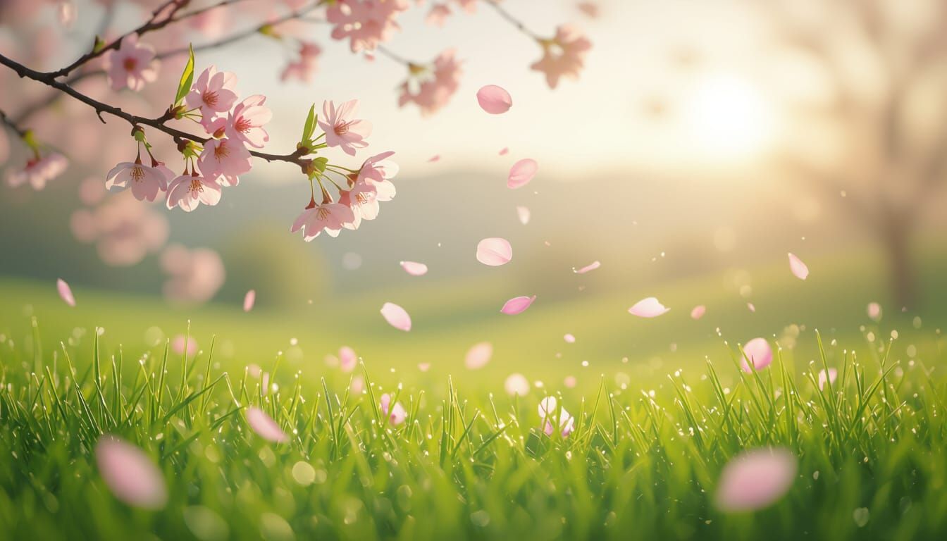 Dreamy Spring Farm with Cherry Blossoms and Bokeh