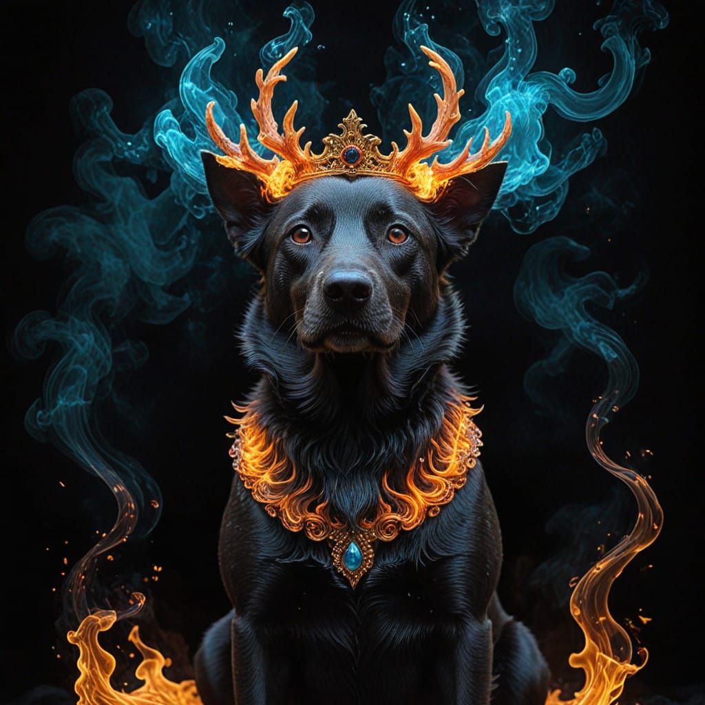 Fiery Canine Goddess in Dreamlike Surrealist Portrait