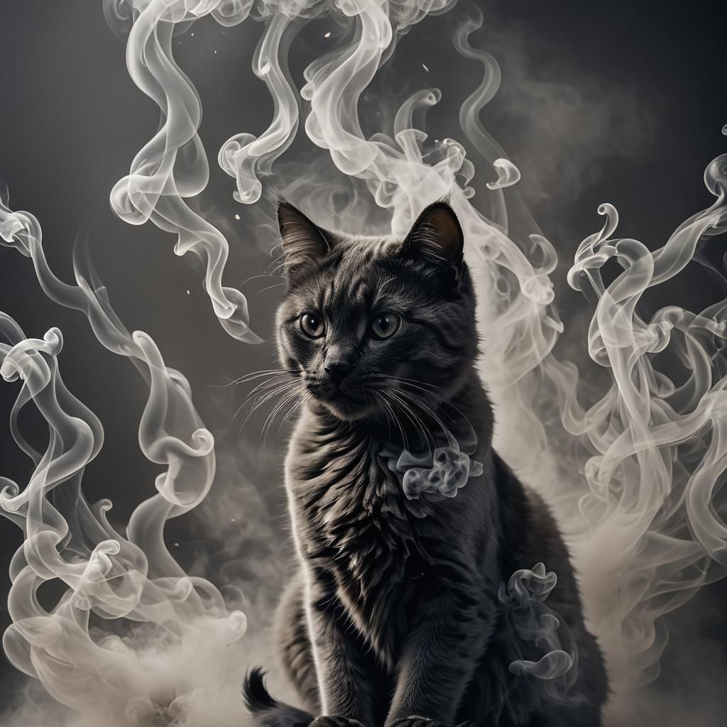 cat silhouette made of smoke
