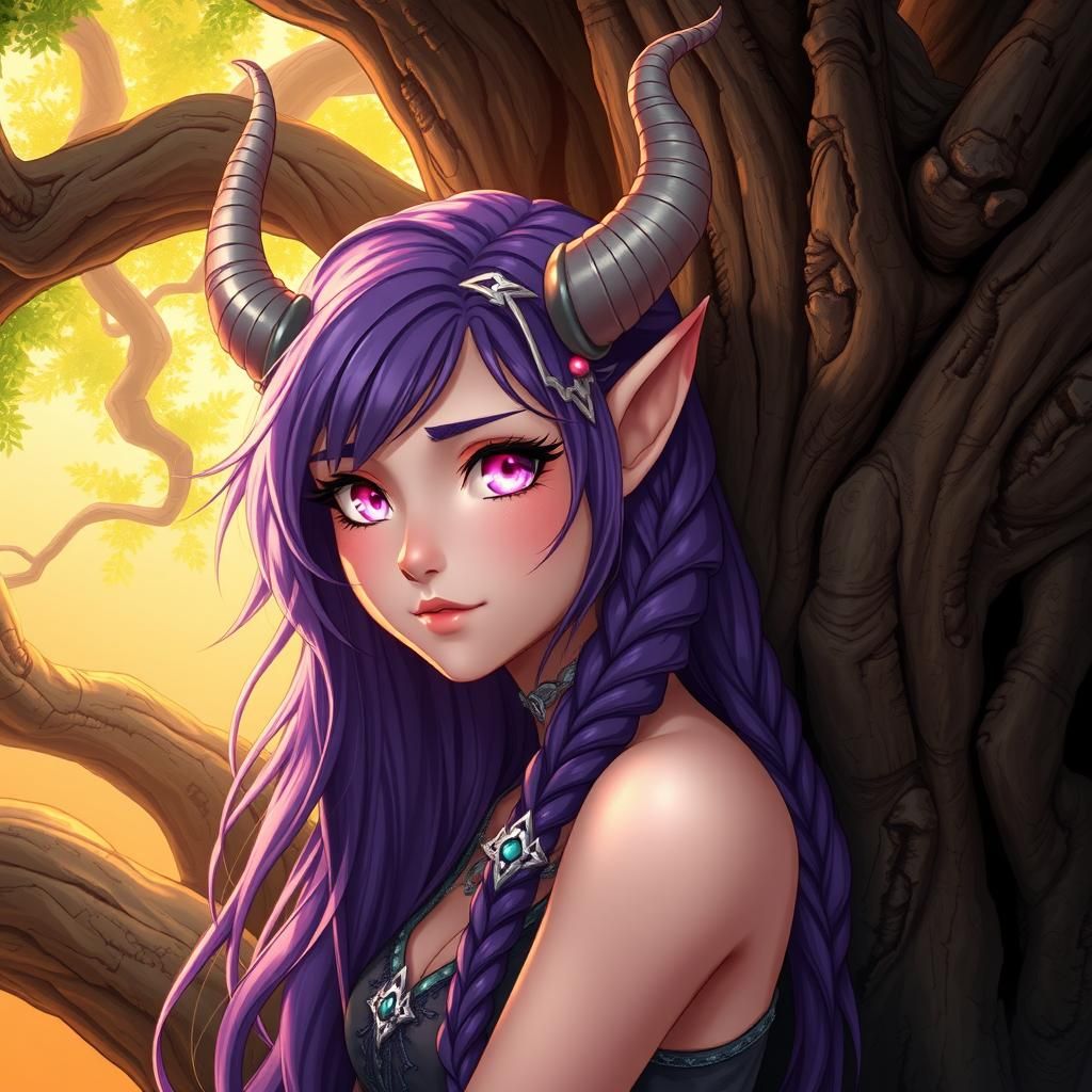 Anime Satyr Girl Portrait in Art Nouveau Style