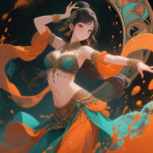 Korean Anime Bellydancer in Dynamic Pose