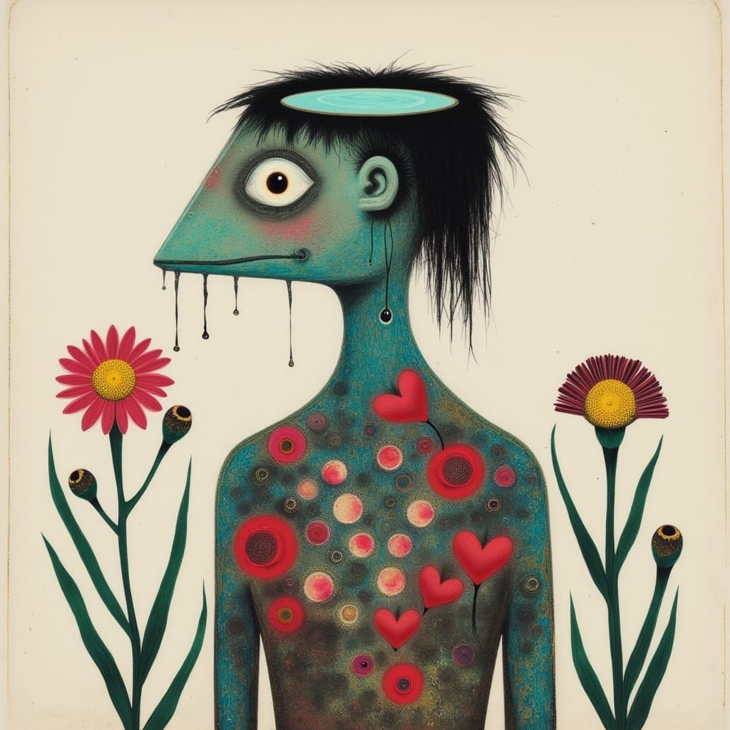 Abstract Kappa Water Sprite in Collage Style