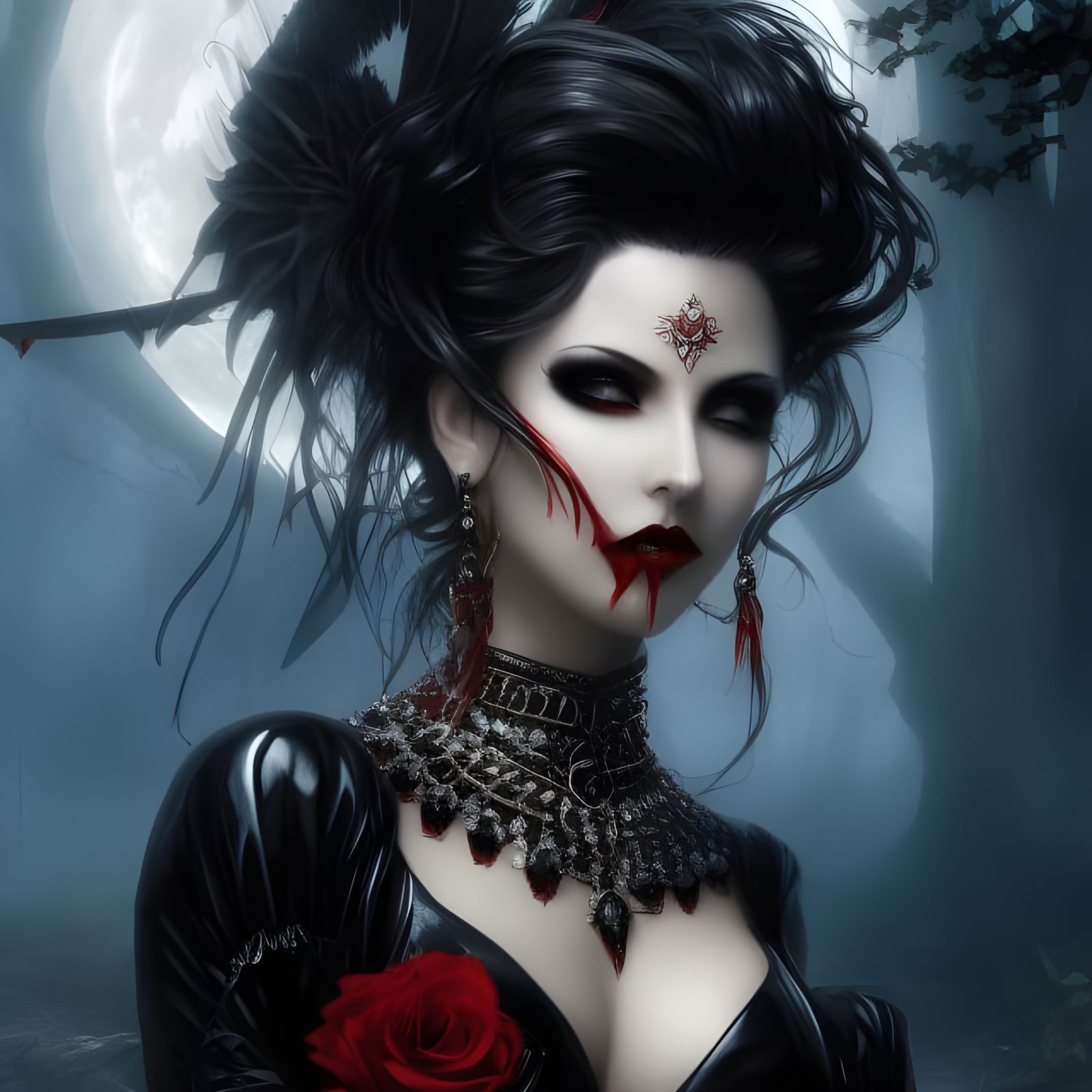 Dark Fantasy Female Vampire in Gothic Art Style
