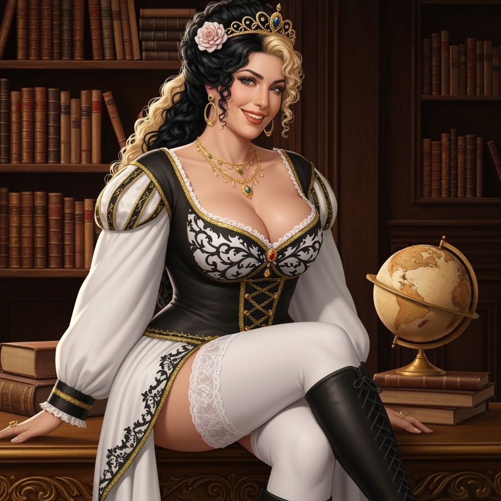 Spanish Princess in Gothic Study, Digital Art