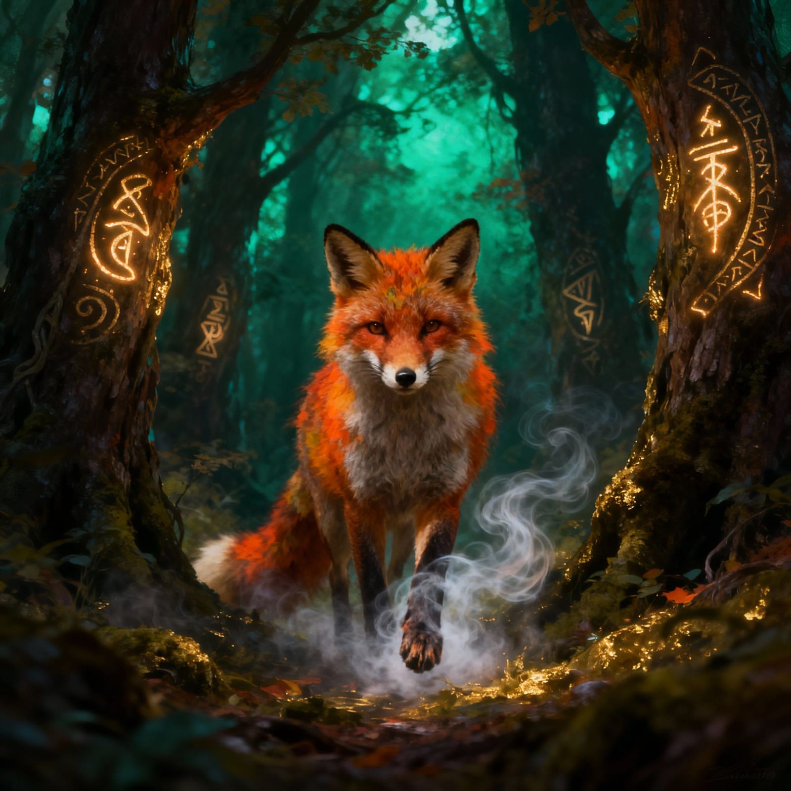 Enchanted Fox in Mystical Forest Digital Matte Painting