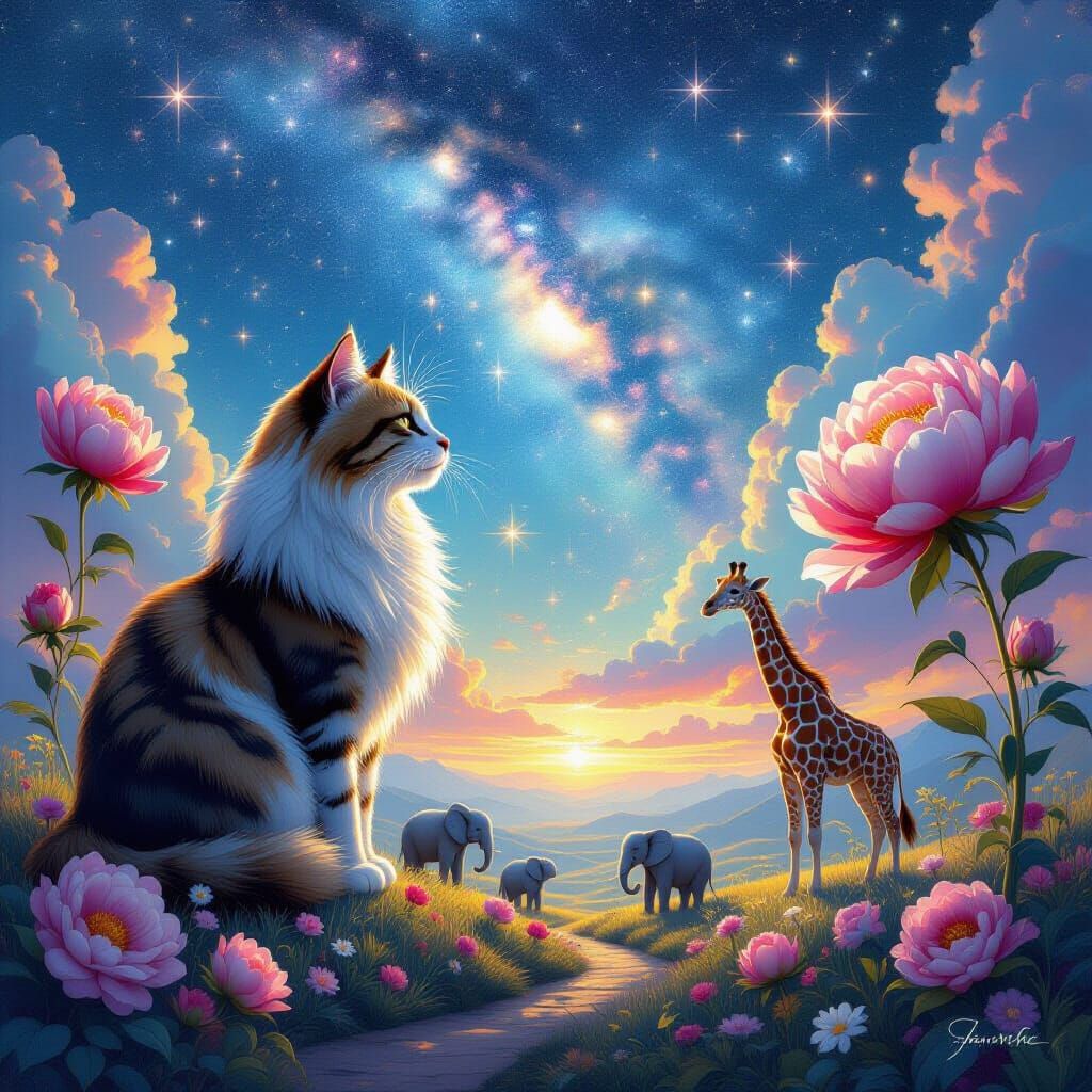 Gigantic Cats and Dreamlike Cosmos in Surreal Fantasy