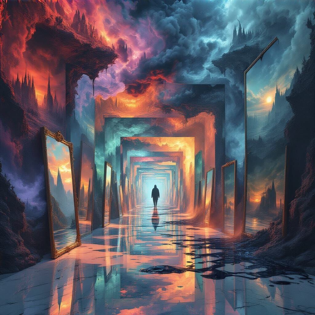Surreal Mirror Corridor to Parallel Universes