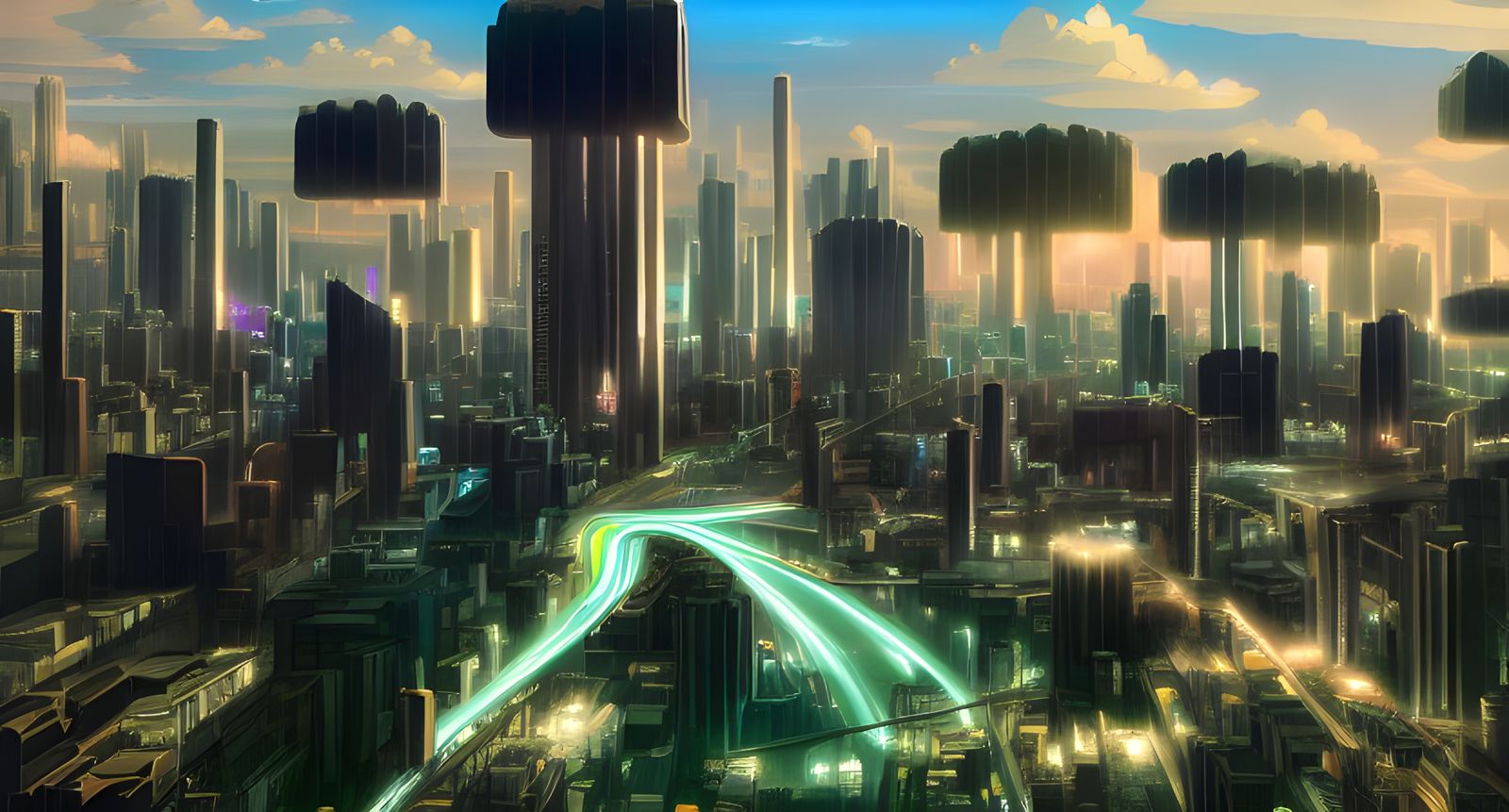 Biopunk Megastructure Cityscape with Volumetric Lighting