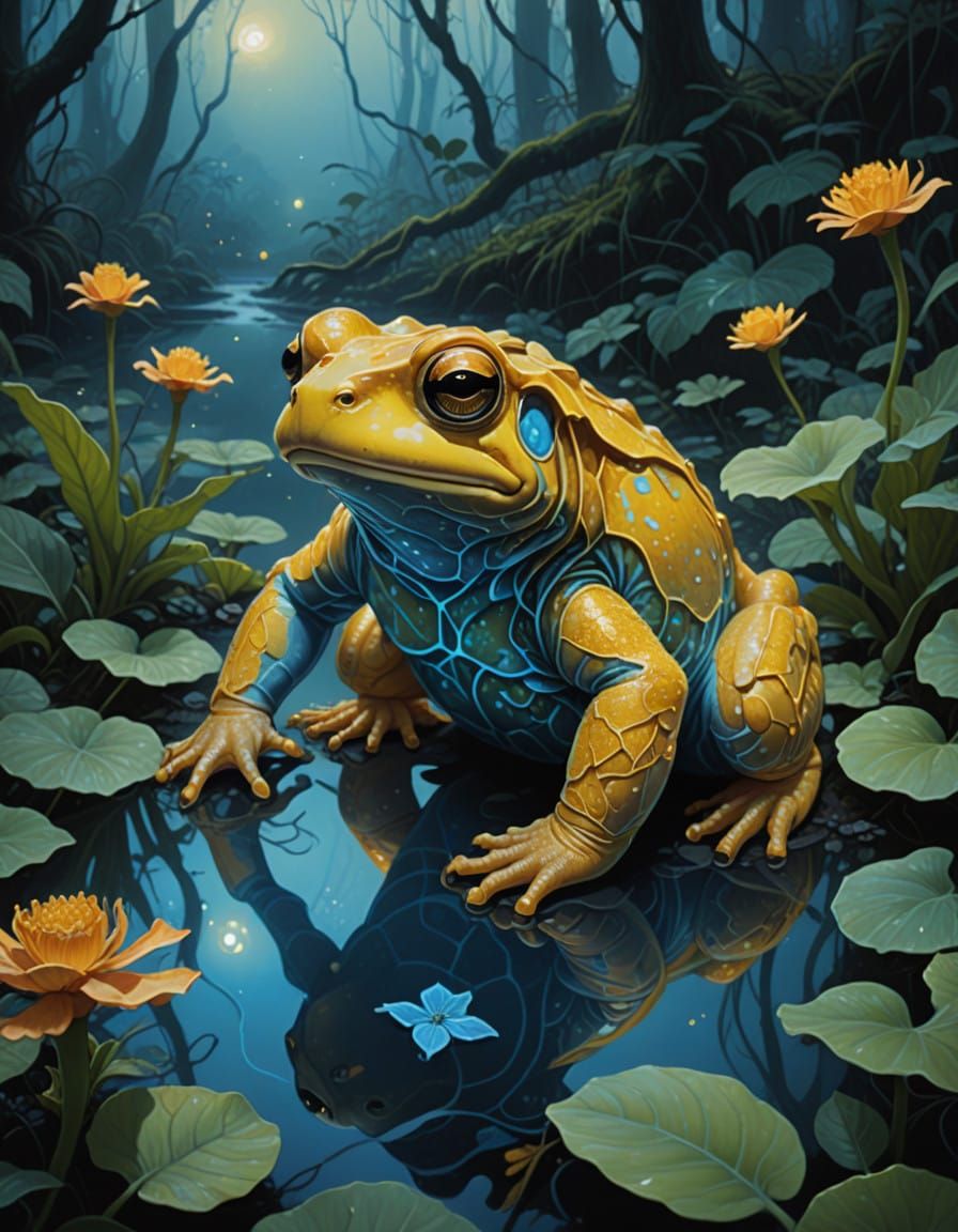 Ghostly Golden Toad in Ethereal Light