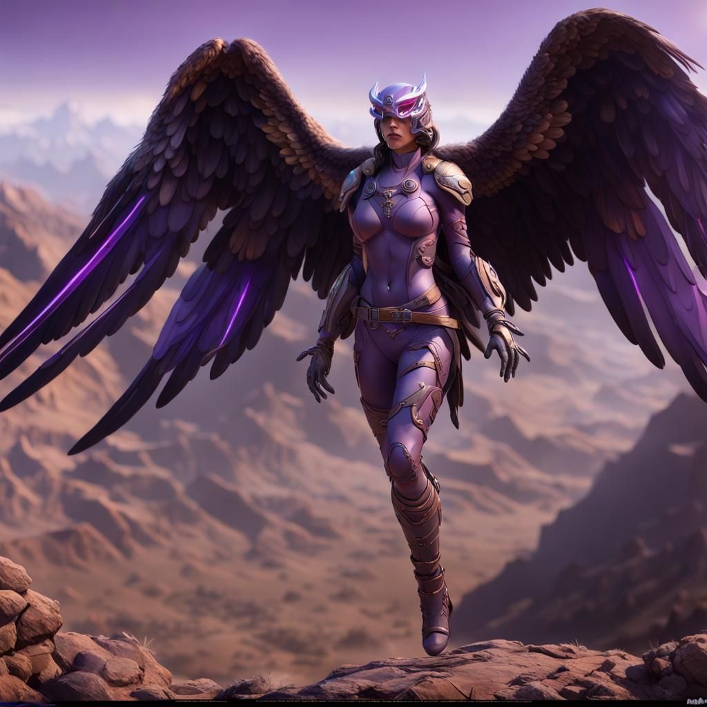 Purple Falcon Humanoid in Dark Fantasy Style