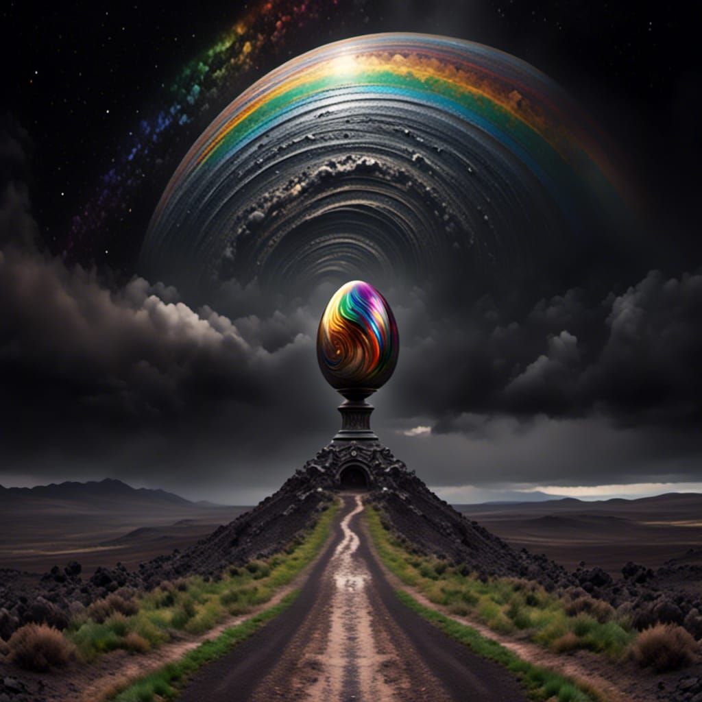 Ornate Metallic Egg on Pedestal in Alien Landscape