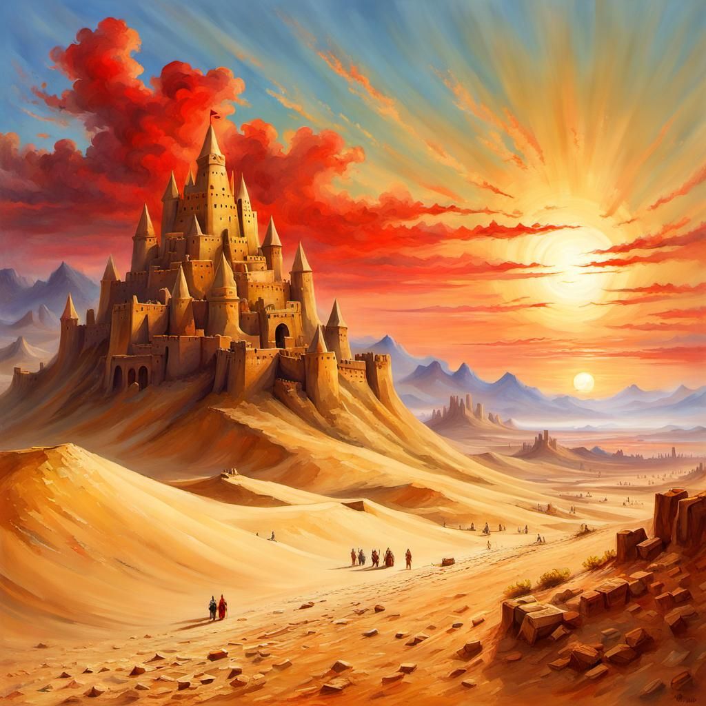 Medieval Sandcastle in Desert: Romantic Naturalism