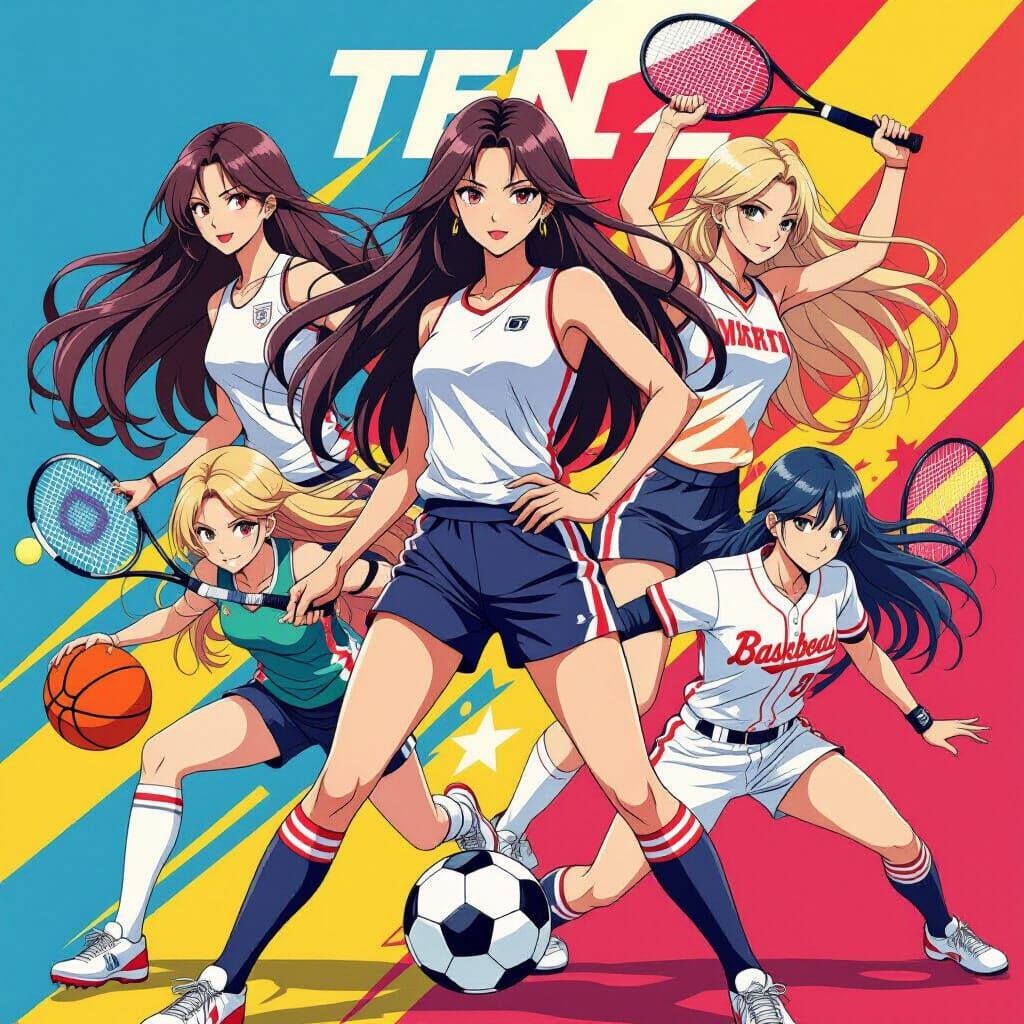 Women Athletes in Dynamic Sports Poster - Anime & Hyperreali...