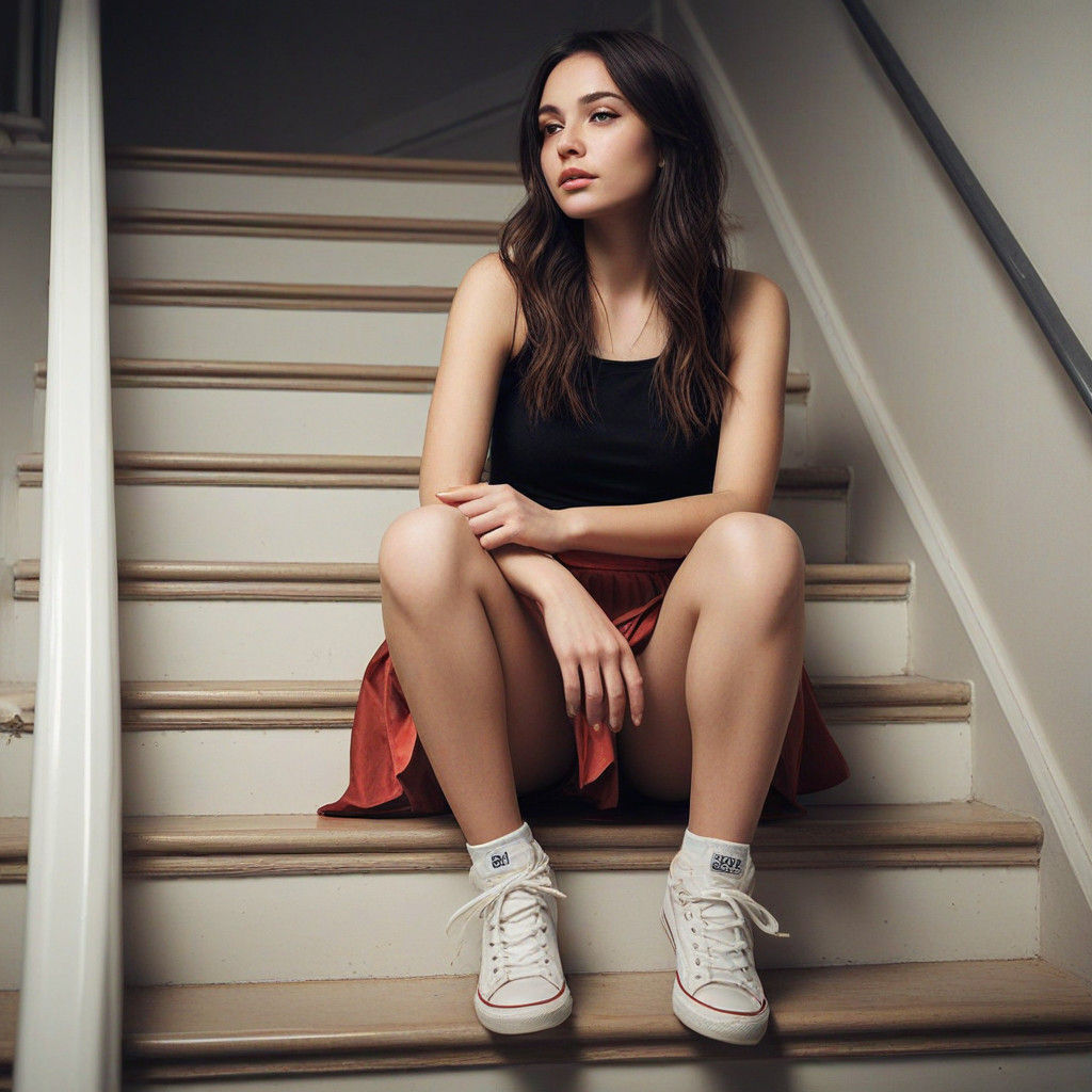 Sensual Young Woman in Low-Angle Repose