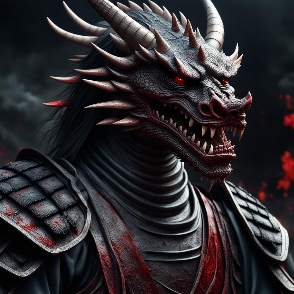 Undead Samurai Dragon in Hyperrealistic Dark Fantasy Style