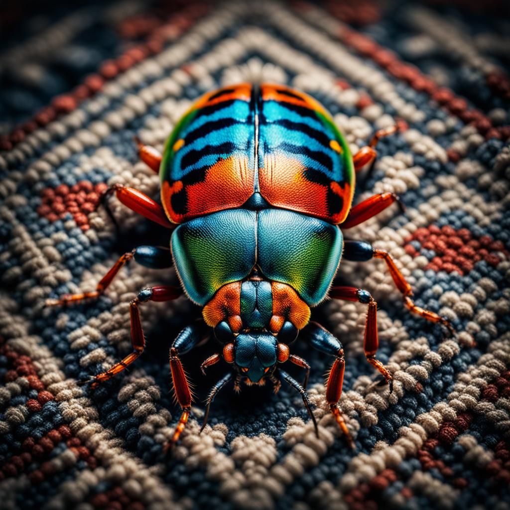 Intricate Bug Portrait on a Vibrant Rug in Hyperrealistic St...