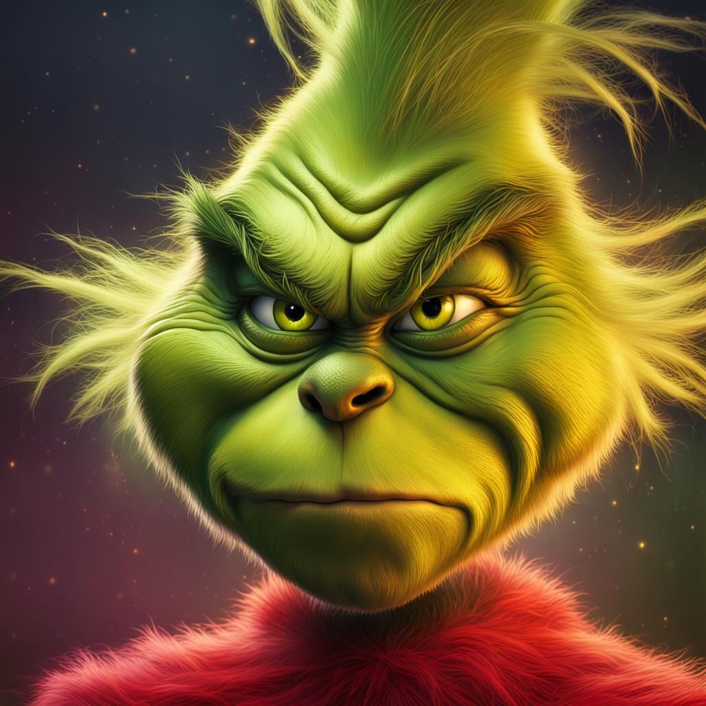 Grinch Christmas Tree Lights in Hyperrealistic Splash Art