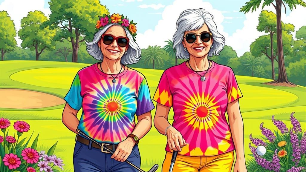 Groovy Golfing Duo in Vibrant Tie-Dye