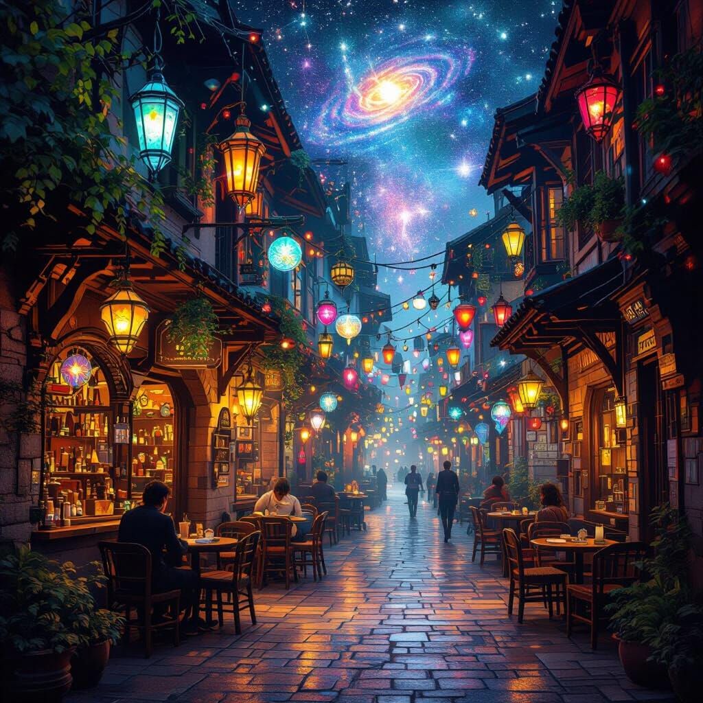 Mystical Alleys with Celestial Lanterns in Visionary Art Sty...