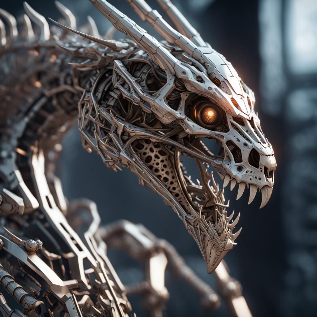 Futuristic Skeletal Dragon Mech in Sci-Fi Style