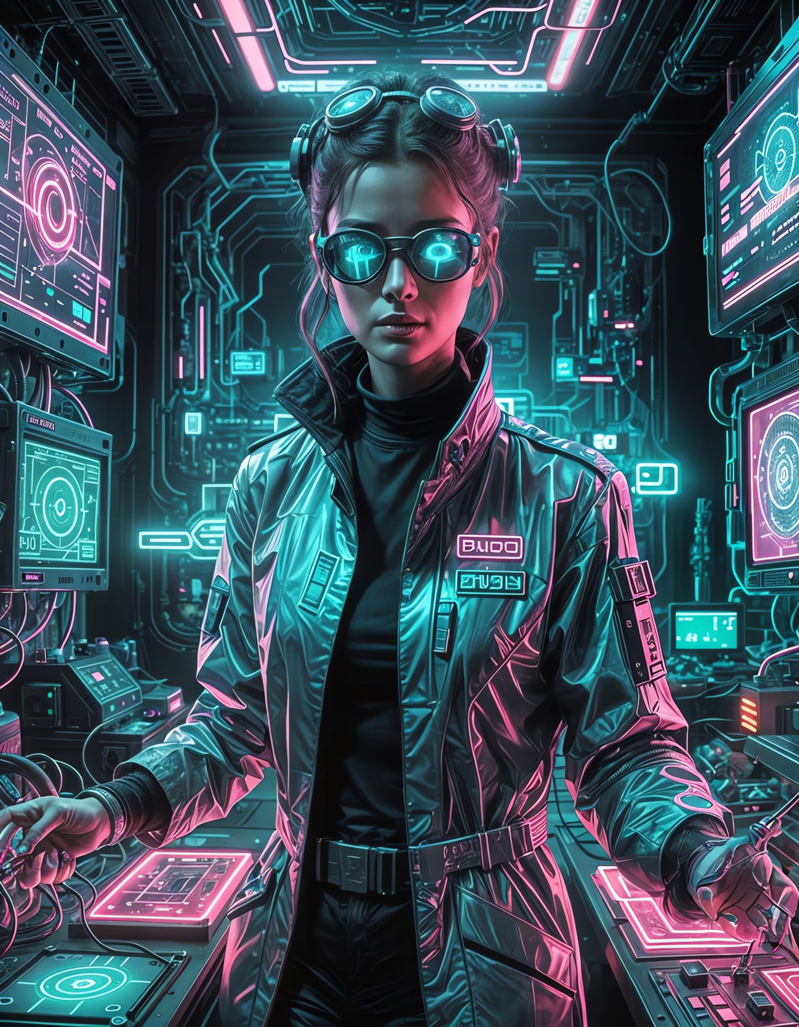 Cyberpunk Cosmic Scientist in Neon Laboratory