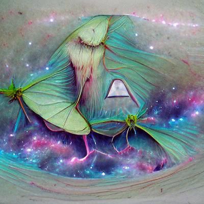 Cosmic Luna Moth: Holographic Mixed Media Illustration