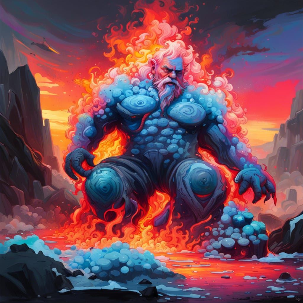 Burning Ice Giant at Sunset: Graffiti Art