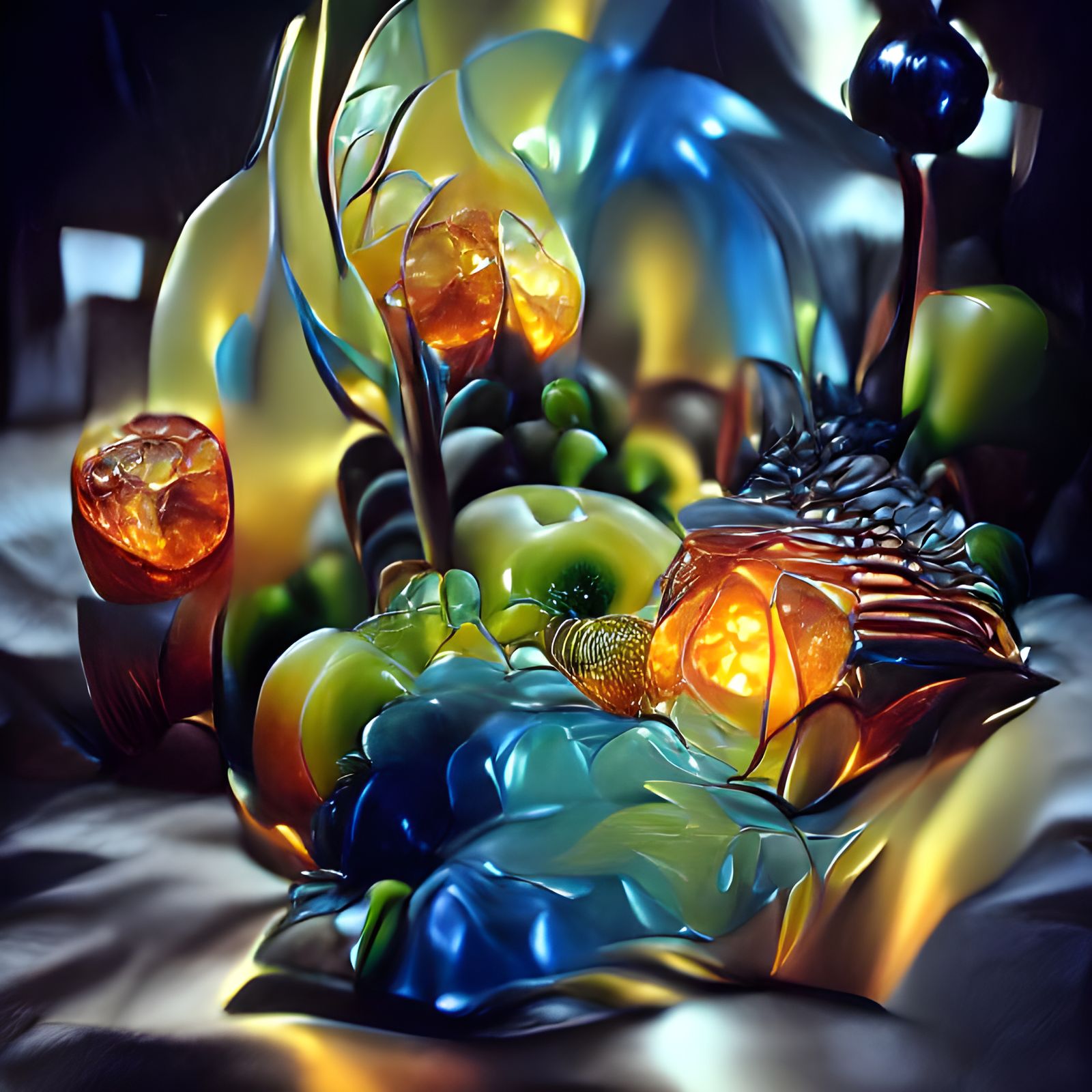 Iridescent Glass Fruit Sculpture in Hyperrealism Style