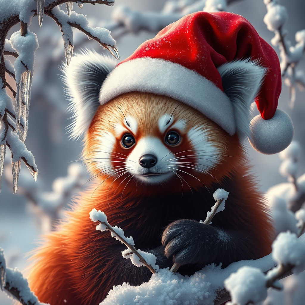 Red Panda in Christmas Hat: Fantasy Concept Art