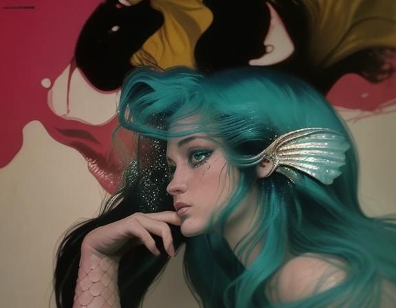 Hyperrealistic Mermaid 1970s Giallo Italian Movie Poster Art