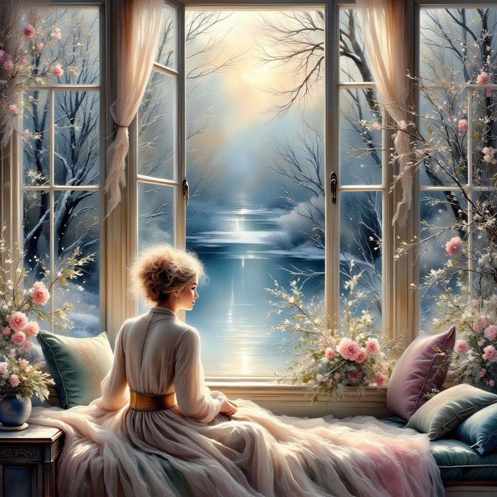 Woman in Winter Garden: Impressionist Fauvist Pop Art