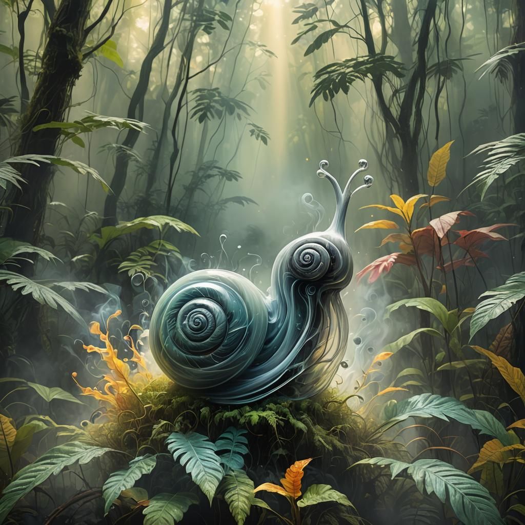 Ethereal Smoky Snail in 3D Rainforest