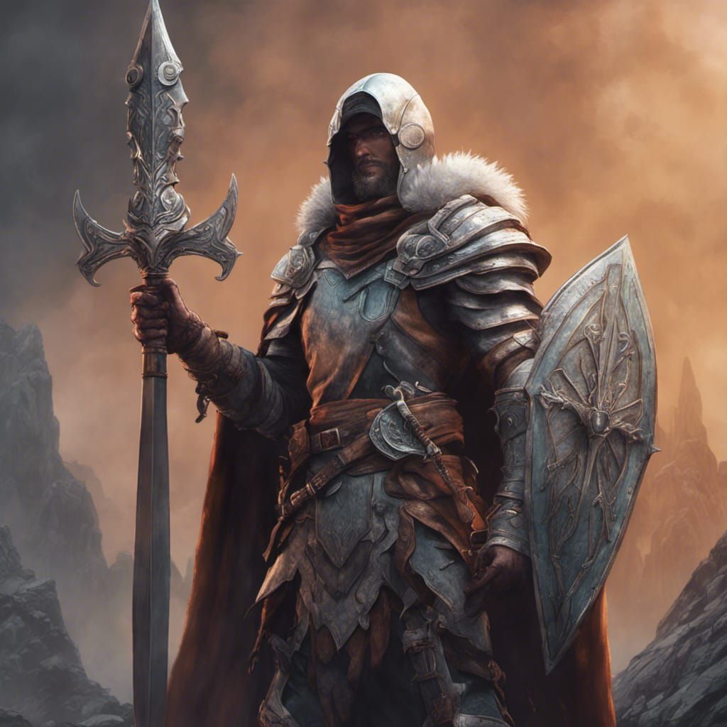 Adventurer Wielding Claymore in Detailed Matte Painting