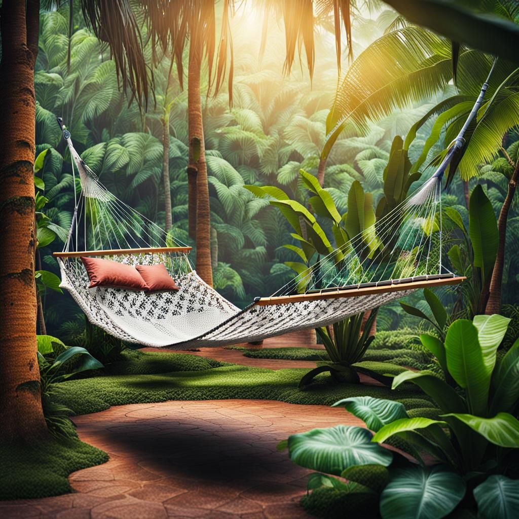 Hammock in Mystical Tropical Garden Scene