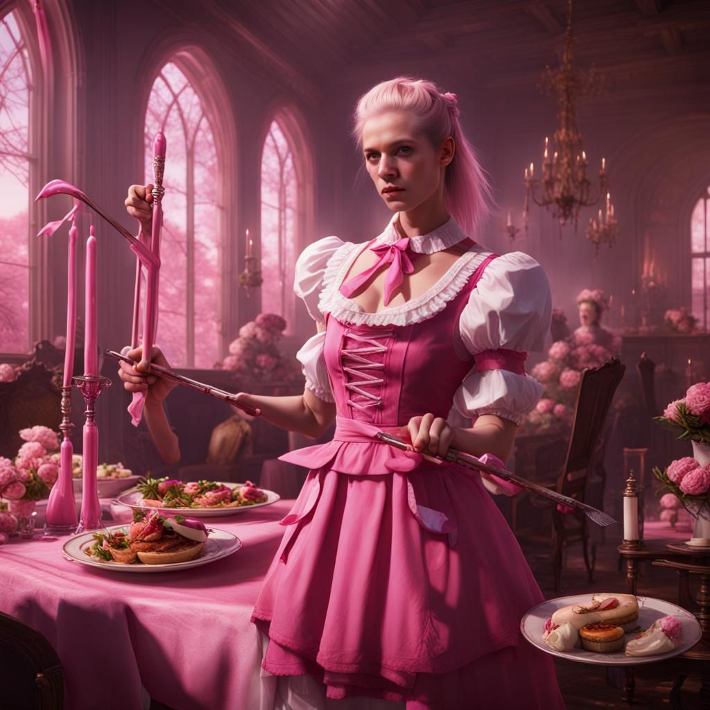 Woman with Pitchfork Served by Maid: Matte Painting