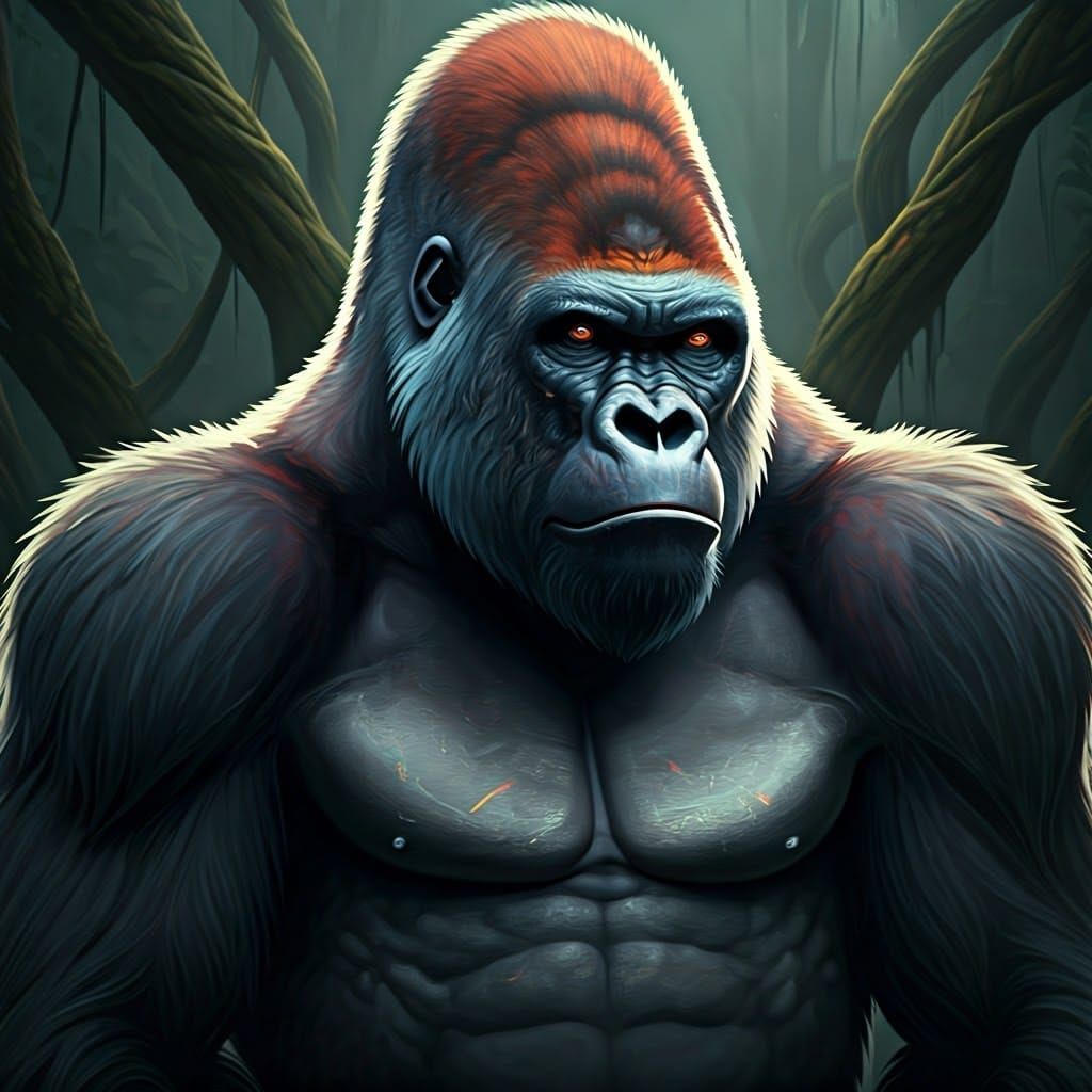Glowing Gorilla in Futuristic Organic Jungle