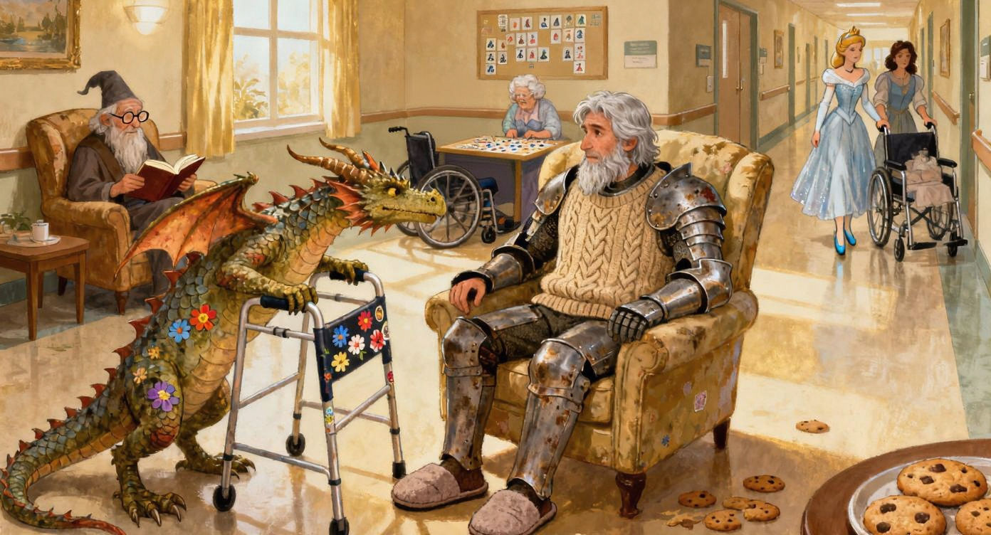 Retired Knight and Dragon in Fairy Tale Nursing Home