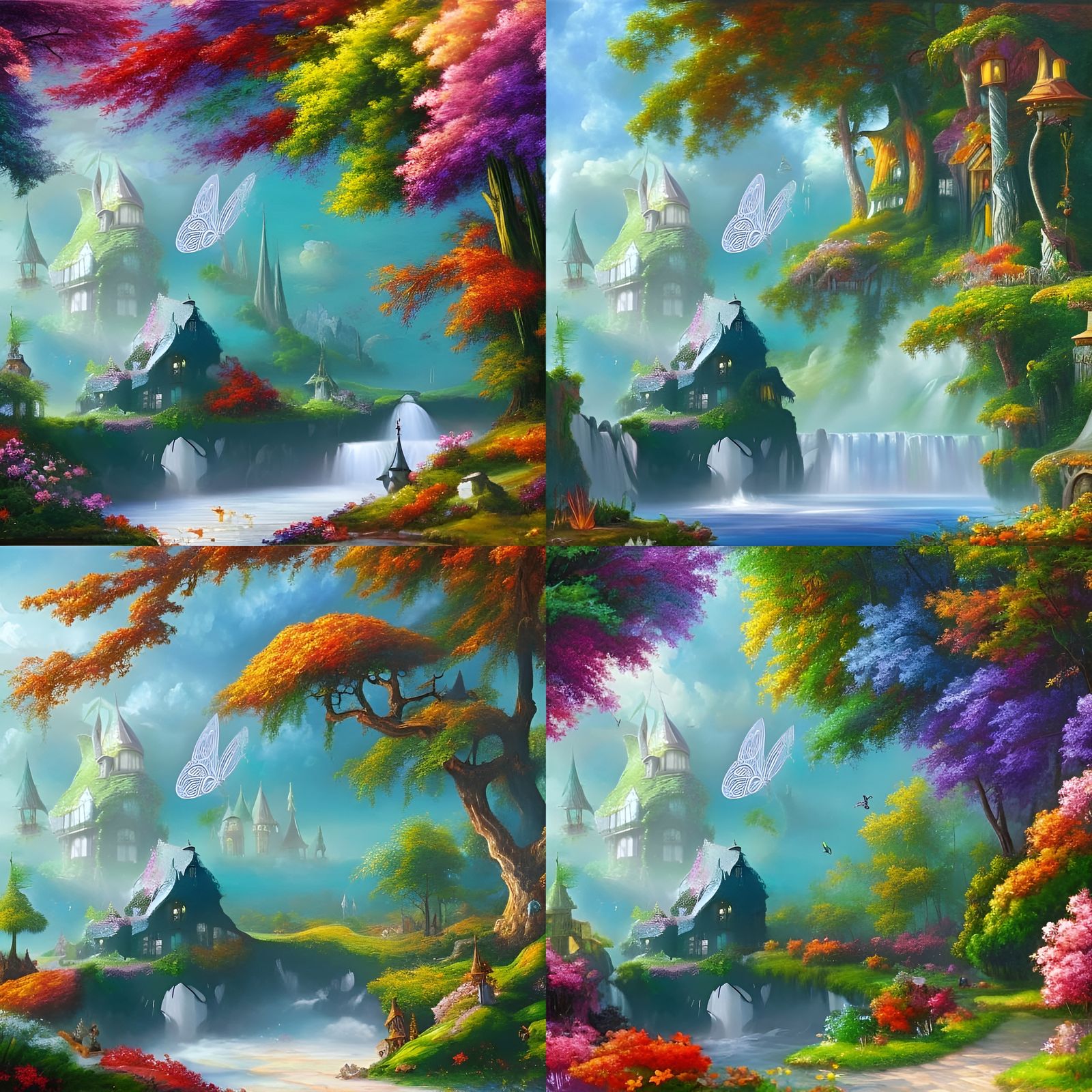 Background Fairy fantasy house, bright stained glass colors,...