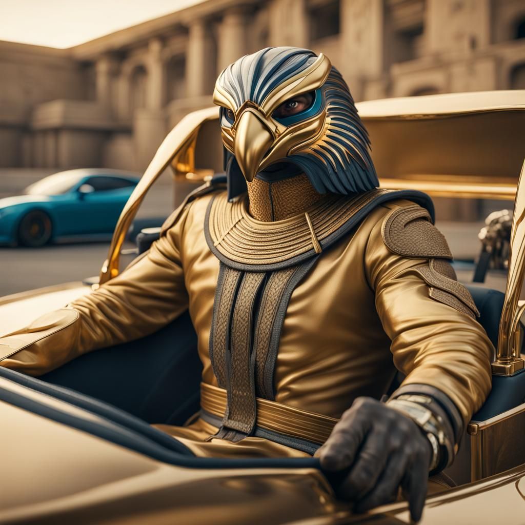 Horus as Street Racer in Cinematic Egyptian Scene