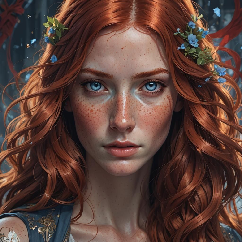Red-Haired Woman Portrait in Hyperdetailed Style