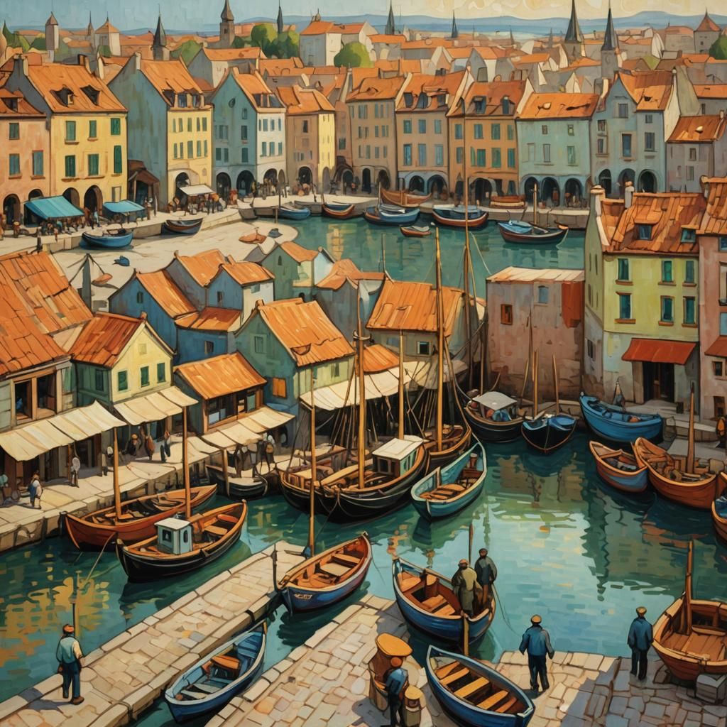Expressionist Port Market in Neo-Impressionism Style