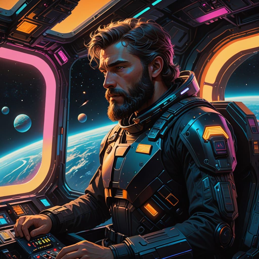 Cyberpunk Commander in Futuristic Space Suit