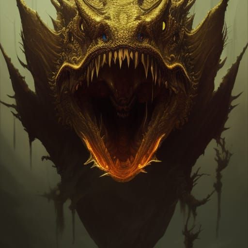 Detailed Floating Dragon Head in Dark Fantasy Style