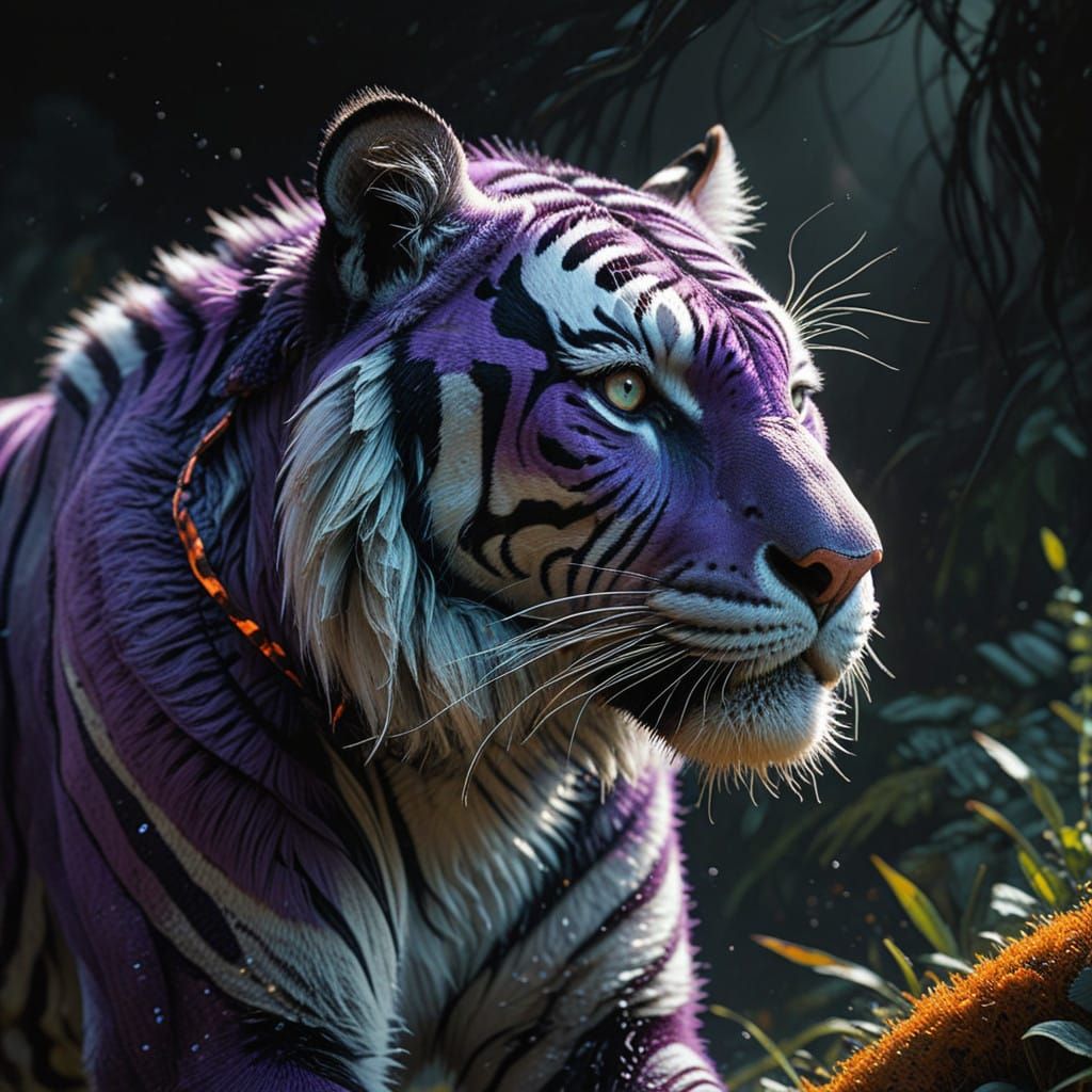 Tiger in Fantasy Zebra Stripes, Matte Painting Style