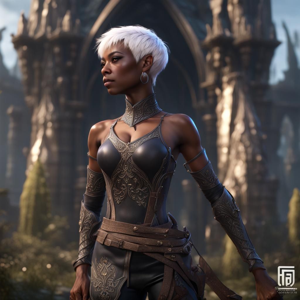 Ebony Elf in Sheer Bodice: Fantasy Concept Art