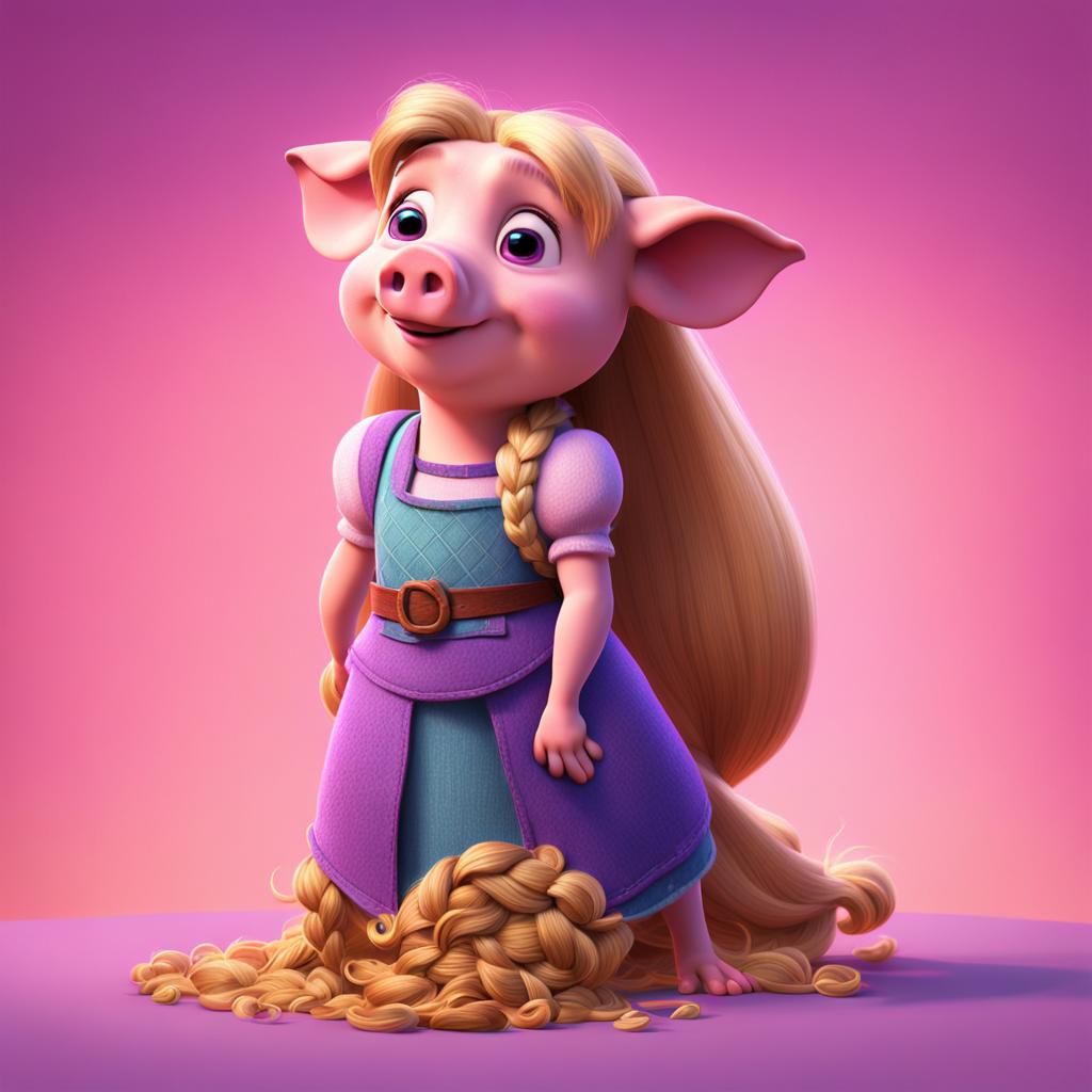 Rapunzel Pig: Pixar-Style 3D Digital Art
